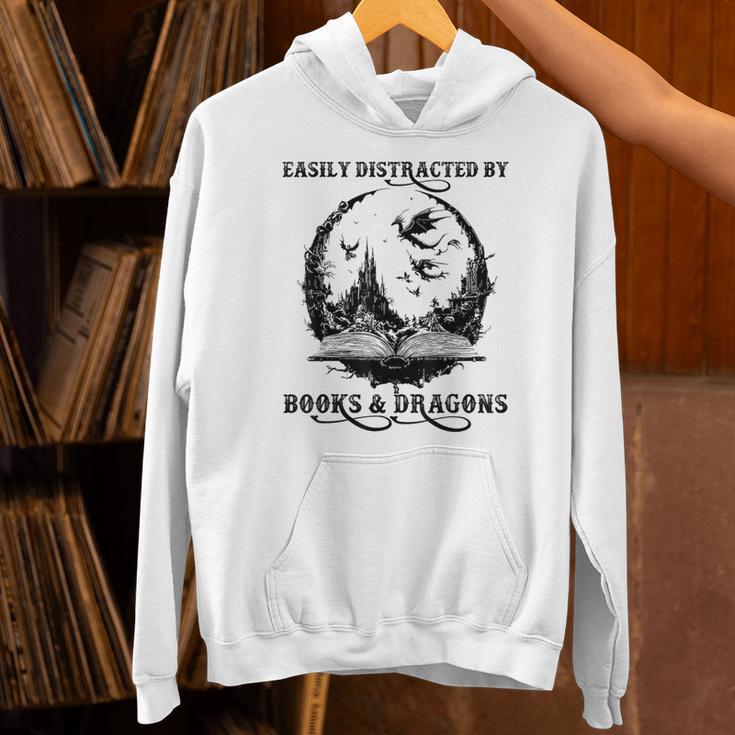 Easily Distracted By Books & Dragons Librarian Book Lover Unisex Hoodie