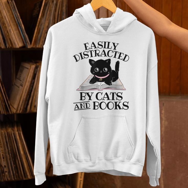 Easily Distracted By Cats And Books Cat Book Lover Unisex Hoodie