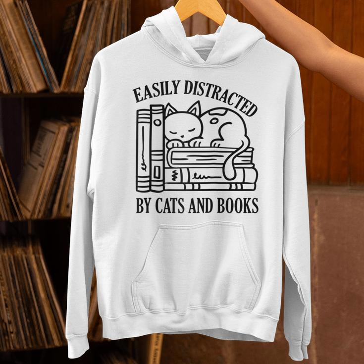 Easily Distracted By Cats And Books Shirt Cat And Book Lover Raglan Baseball Tee Unisex Hoodie