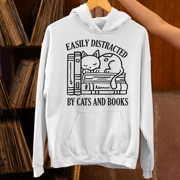 Easily Distracted By Cats And Books Shirt Cat And Book Lover Unisex Hoodie