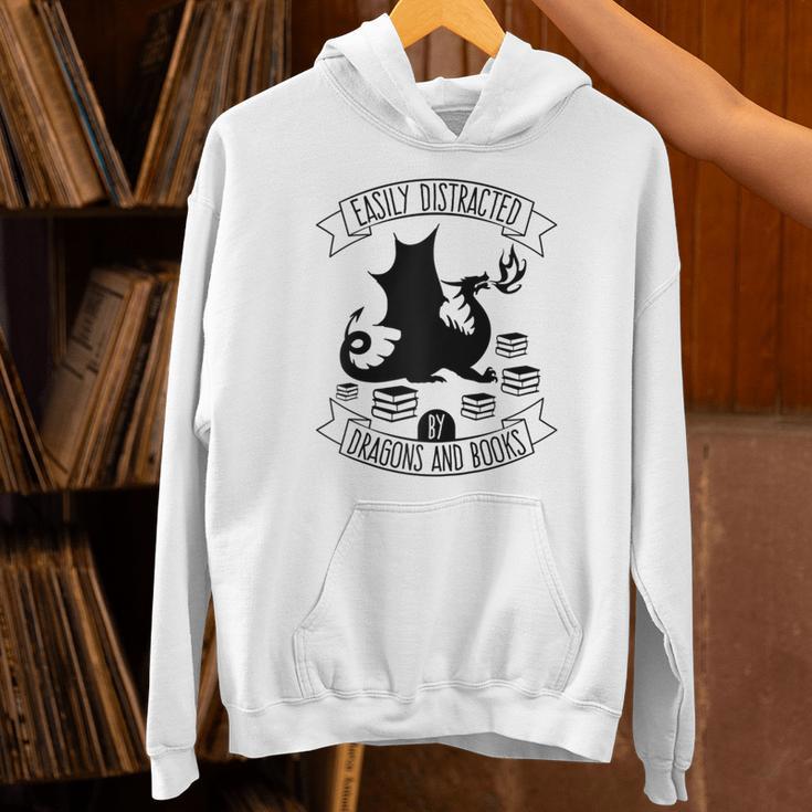 Easily Distracted By Dragons And Books Dragon & Book Raglan Baseball Tee Unisex Hoodie