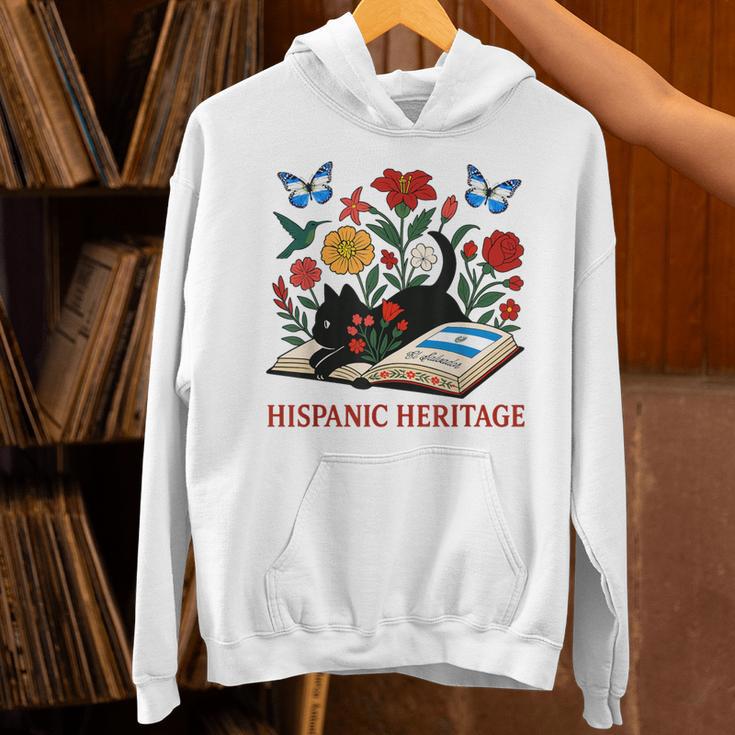 El Salvador Hispanic Heritage Month Book Cute Floral Cat Art Unisex Hoodie
