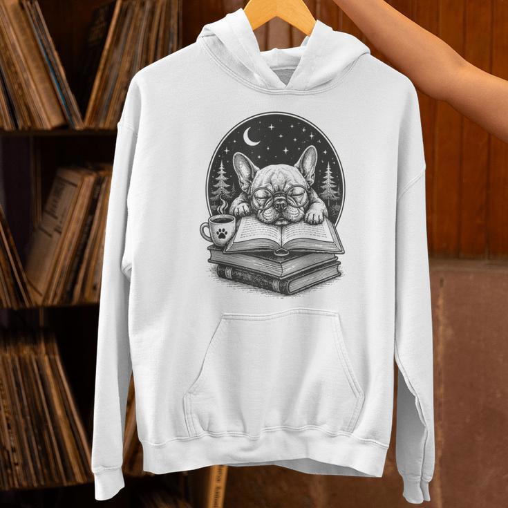 French Bulldog Reading Book Coffee Sky Glasses Unisex Hoodie French Bulldog Reading Book Coffee Sky Glasses Unisex Hoodie