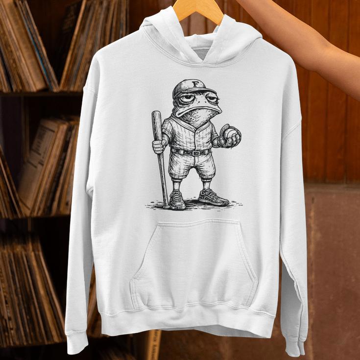 Frog Basketbal Men Women Grumpy Frog Playing Baseball Unisex Hoodie