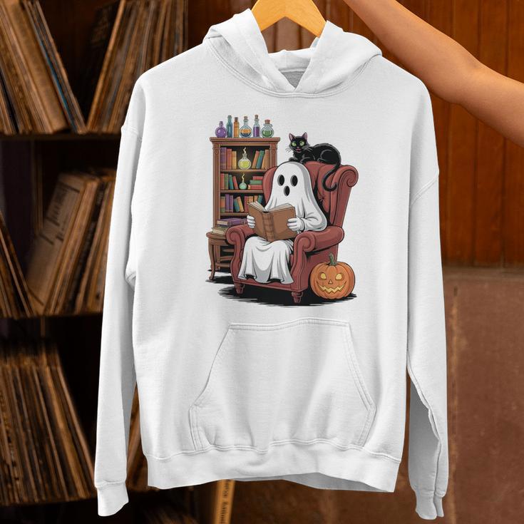 Ghost With Bookshelf Halloween Bookish Premium Tri-Blend Unisex Hoodie