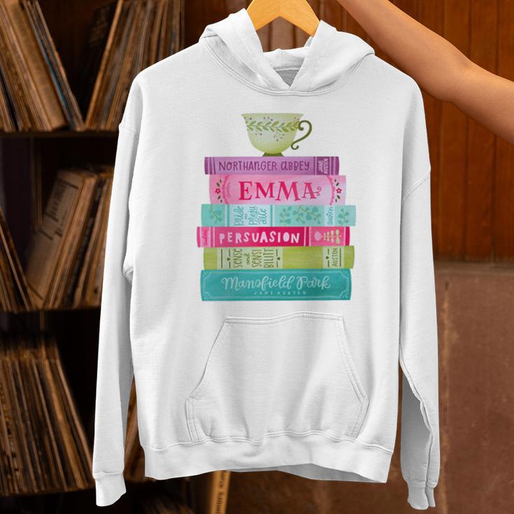 Jane Austen Book Stack Tea Fans Vintage Literary Premium Tri-Blend Unisex Hoodie