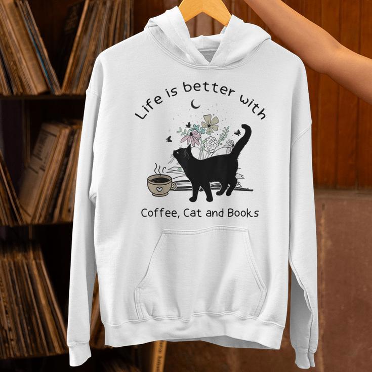 Life Is Better With Coffee Cat And Books Cat Sayings For Men Women Girls Kids Unisex Hoodie