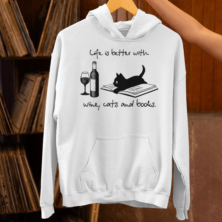 Life Is Better With Wine Cats And Books Unisex Hoodie