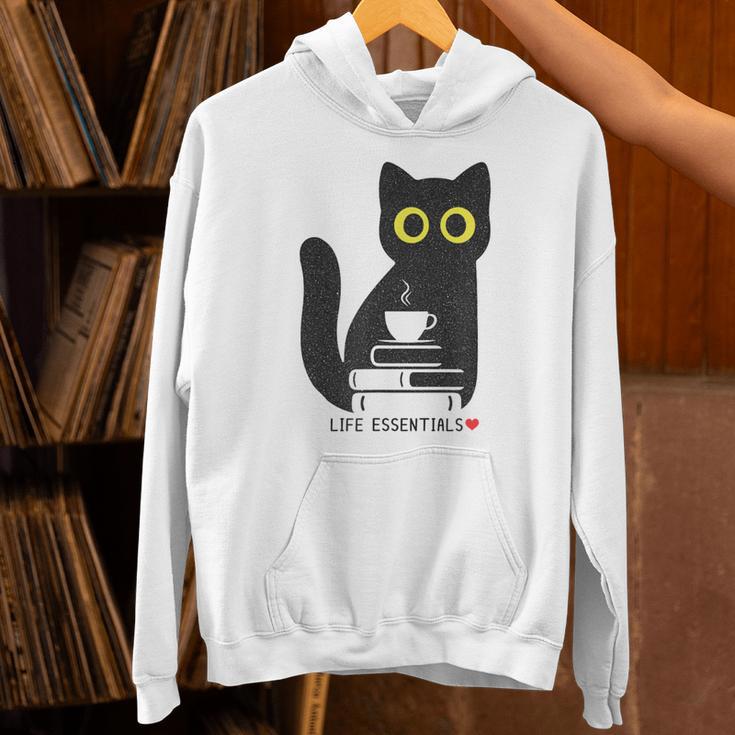 Life Essentials Witty Grungy Noisy Book Tea And Cat Unisex Hoodie