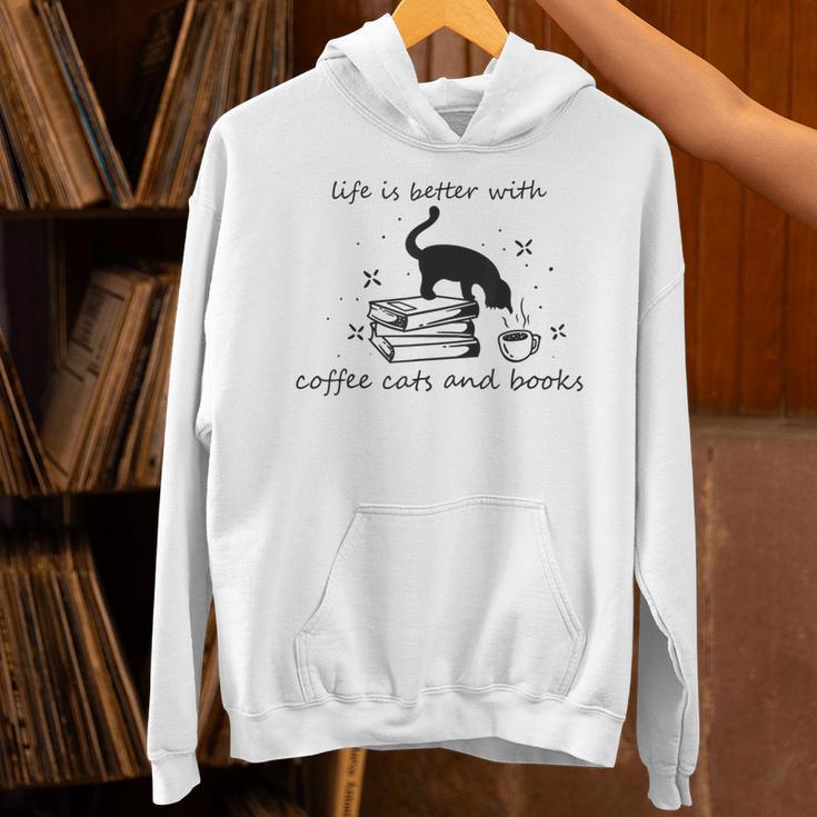 Life With Good Literature Coffee Cats And Books Unisex Hoodie