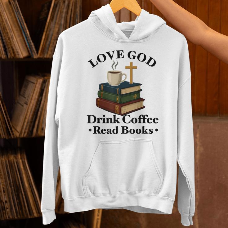 Love God Drink Coffee Read Books Lovers Jesus And Coffee Unisex Hoodie