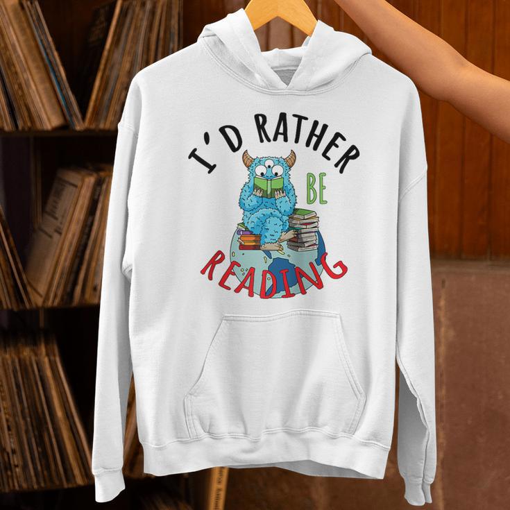 Monster Love Reading Animal Book Lover I'd Rather Be Reading Raglan Baseball Tee Unisex Hoodie
