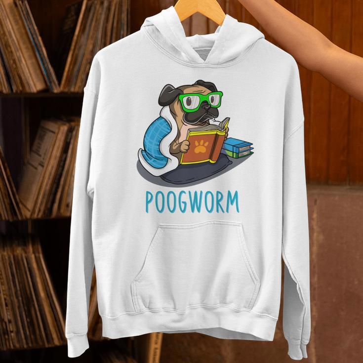 Nerdy Pug Reading Books Poogworm Pug Bookworm Unisex Hoodie