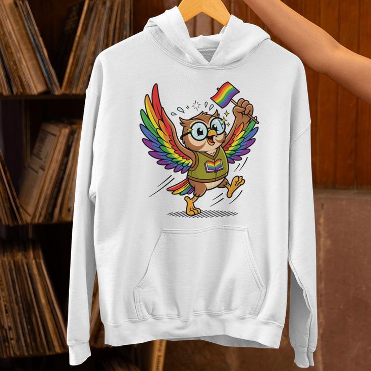 Owl With Pride Flag Book Lover Rainbow Library Unisex Hoodie Owl With Pride Flag Book Lover Rainbow Library Unisex Hoodie