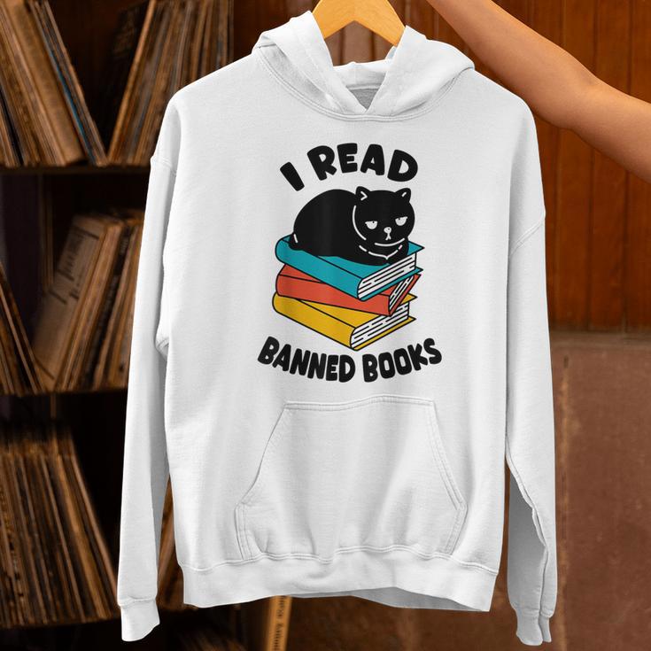 I Read Banned Books Tshirt Cat Reader Bookworm Women Unisex Hoodie I Read Banned Books Tshirt Cat Reader Bookworm Women Unisex Hoodie