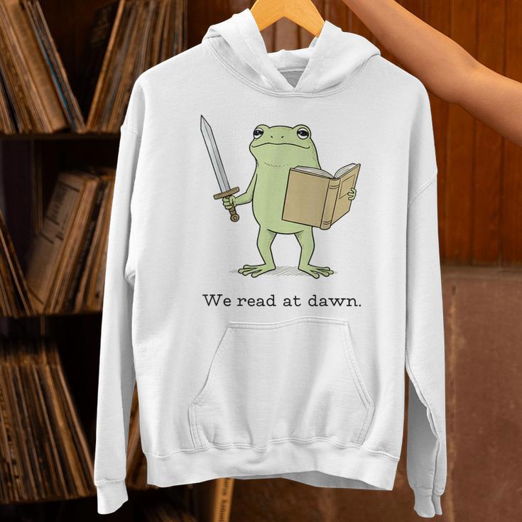 We Read At Dawn Bookish Frog Reading Unisex Hoodie