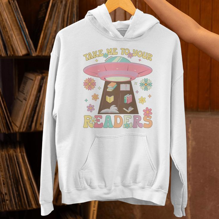 Take Me To Your Readers Groovy Book Reader Book Reading Unisex Hoodie