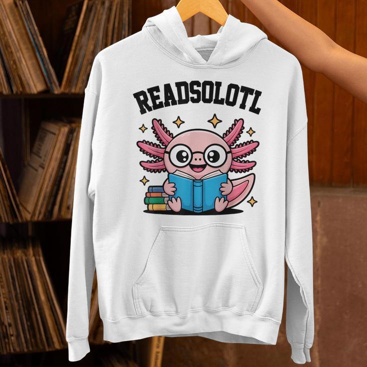 Readsolotl Pink Kawaii Axolotl Book Lover Reading Unisex Hoodie