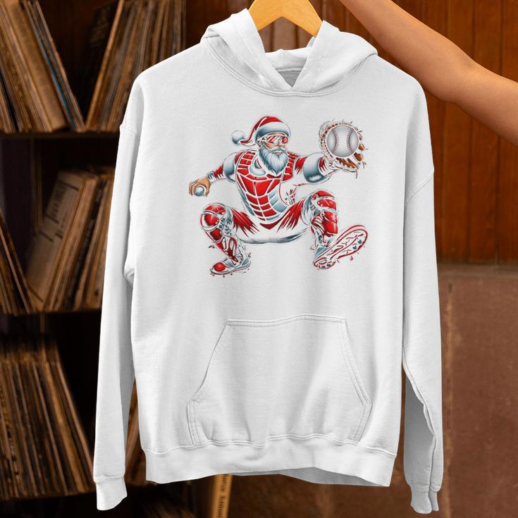 Santa Playing Baseball Catcher Merry Christmas Sport Player Unisex Hoodie