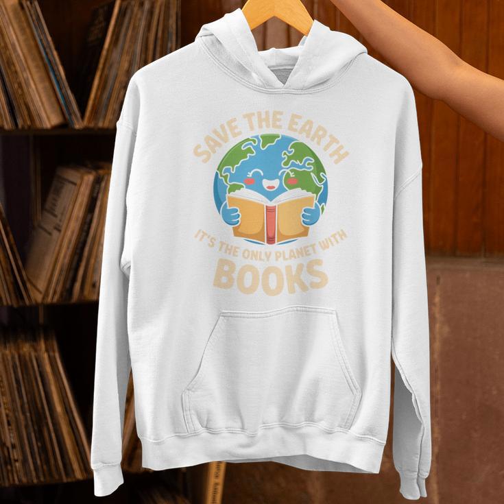 Save Earth It's Only Planet With Books Reader Earth Day Unisex Hoodie