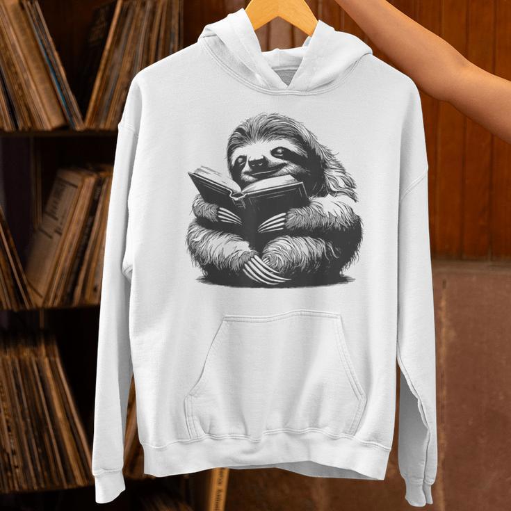 Sleepy Sloth Reading Book Cute Vintage Animal Graphic Unisex Hoodie