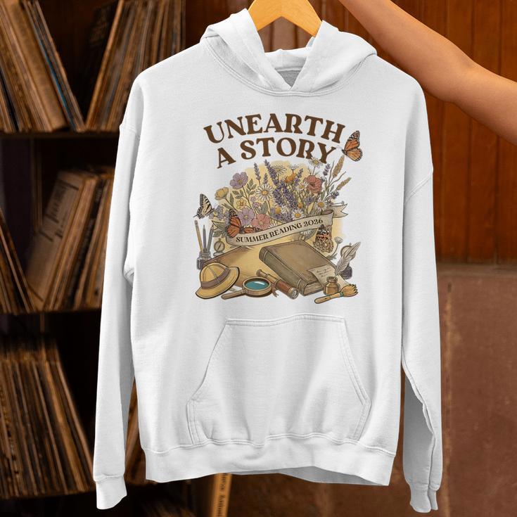Unearth A Story Summer Reading 2026 Flower Butterfly Book Unisex Hoodie