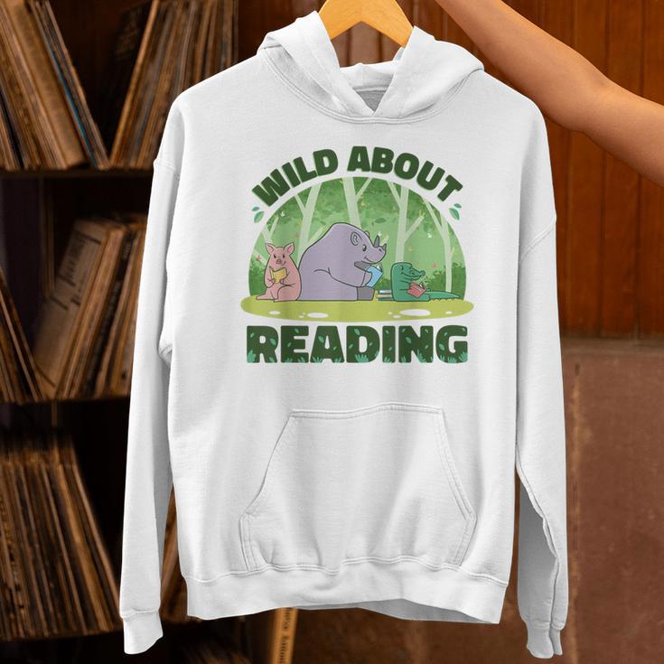 Wild About Reading Books Rhino Pig And Crocodile Unisex Hoodie
