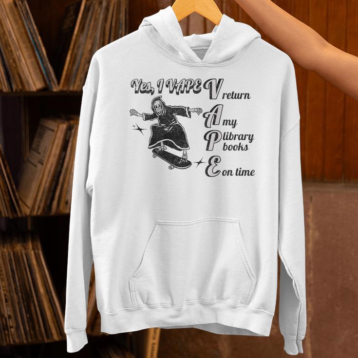 Yes I Vape Return My Library Books On Time Skeleton Skater Unisex Hoodie Yes I Vape Return My Library Books On Time Skeleton Skater Unisex Hoodie