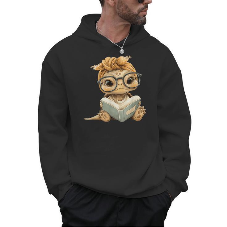 Baby Turtle Open Book Reading Animal Lover Graphic Portrait Men Hoodie