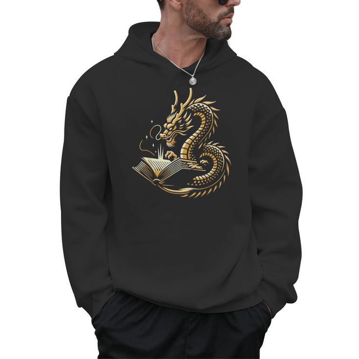 Book Lovers Dragon Fantasy Art Mythical Creatures Yellow Bookworm Chinese Dragon Men Hoodie