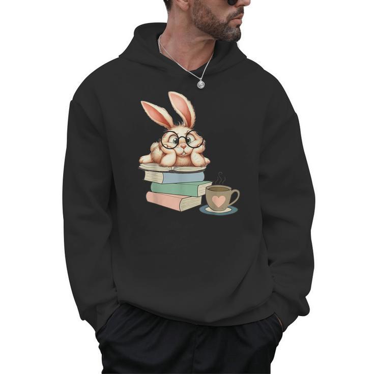 Bunny With Books And Coffee Reading Booknerd Bookish Easter Men Hoodie
