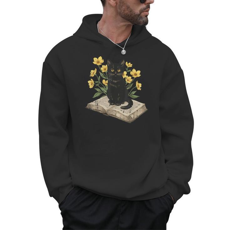 Cat On Book Flowers Cute Kitten Kitty Women Girls Kids Men Hoodie
