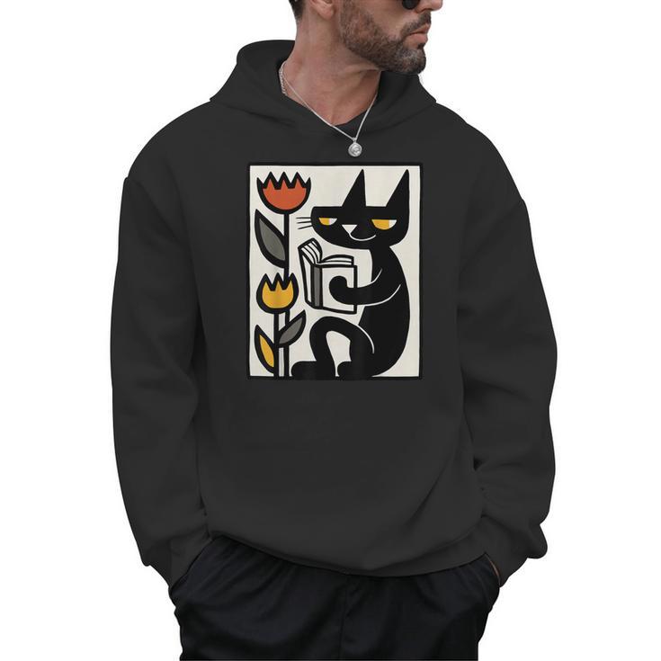 Cat Reading Book Folk Art Cozy Illustration Men Hoodie