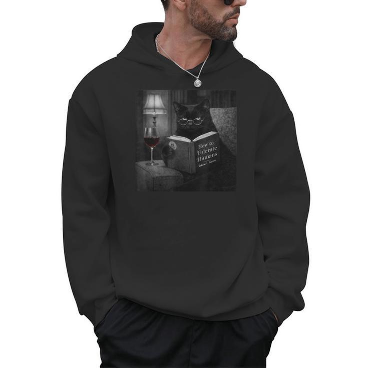 Cat Reading Book Retro Cat Photo Humor Men Hoodie