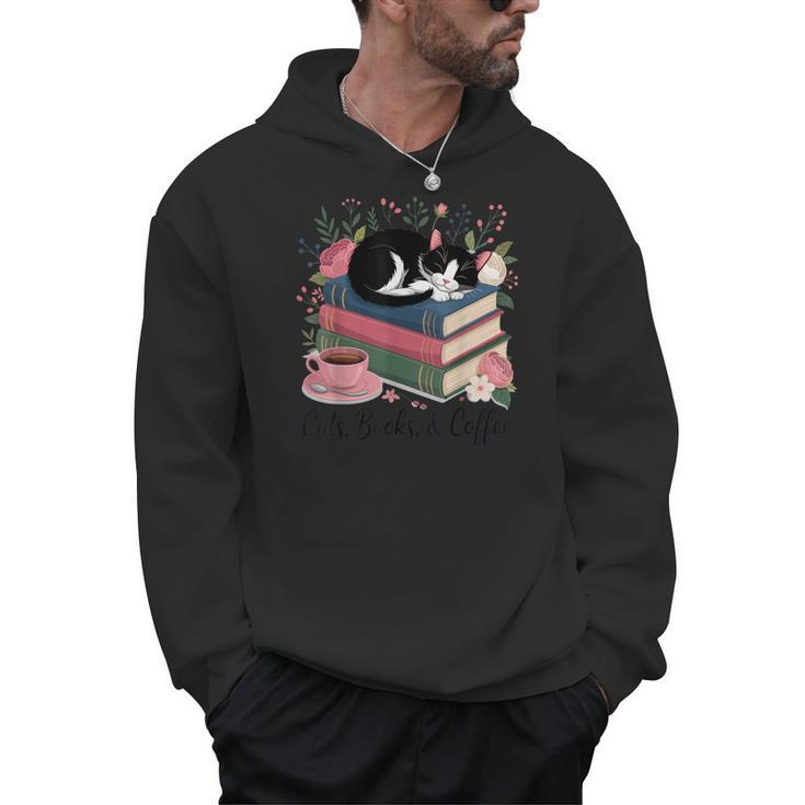 Cats Books & Coffee For Cat Lovers In Relaxed Weekend Men Hoodie