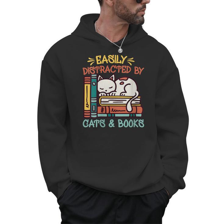 Cats And Books Easily Distracted By Cats And Books Men Hoodie