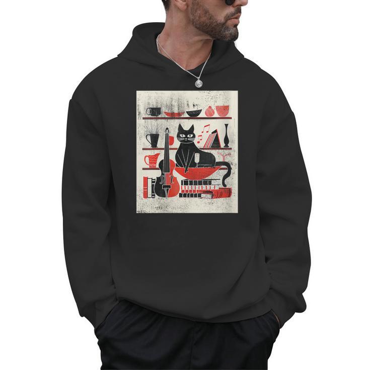 Cats Music Books Lover Essentials Red Retro Silkscreen Men Hoodie