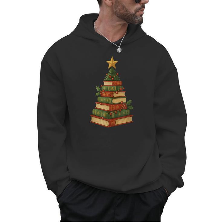 Christmas Book Tree Bookshelf Holiday For Readers Librarians Men Hoodie