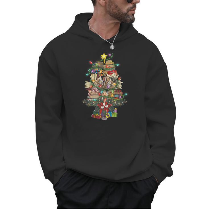 Christmas Tree Library Xmas Lights Tree Book Lover Librarian Men Hoodie