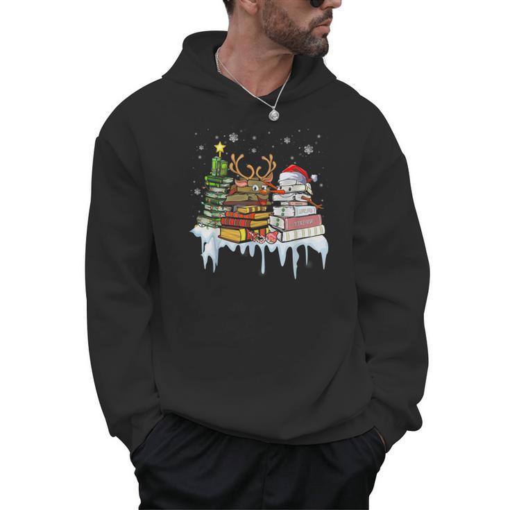 Christmas Tree Snowman Reindeer Book Stack Librarian Men Hoodie