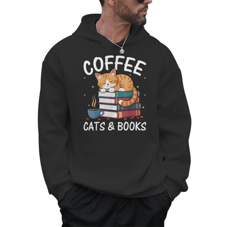 Coffee Cats And Books Cute Kitten Reading Men Hoodie