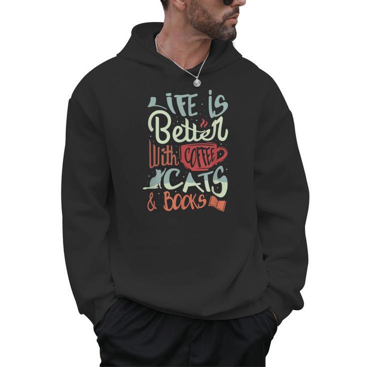 Coffee Cats And Books Cute Kitty Reading Men Hoodie