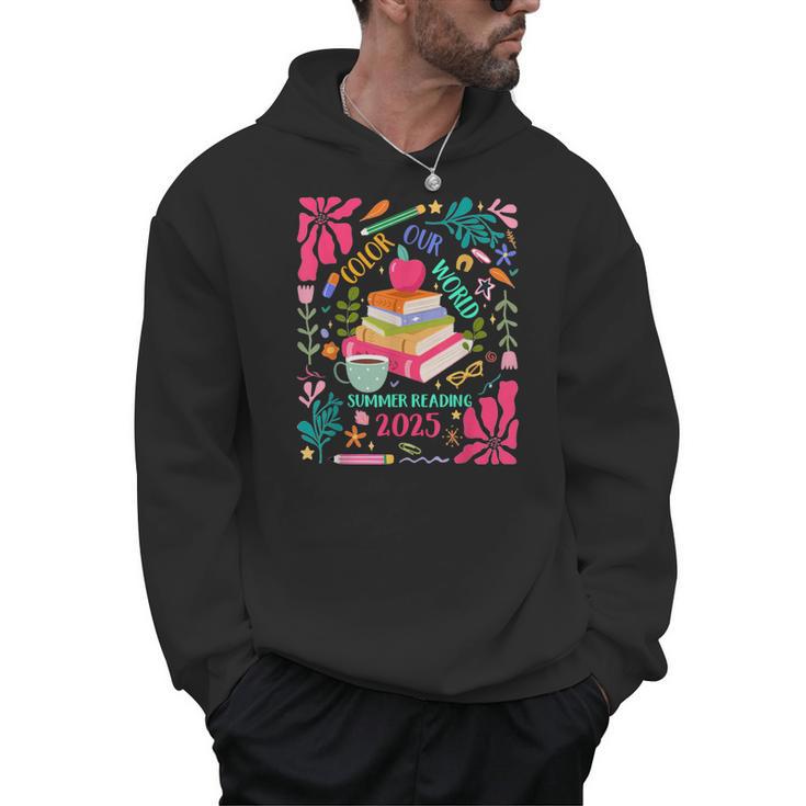 Color Our World Summer Reading 2025 Boho Wildflower Book Men Hoodie