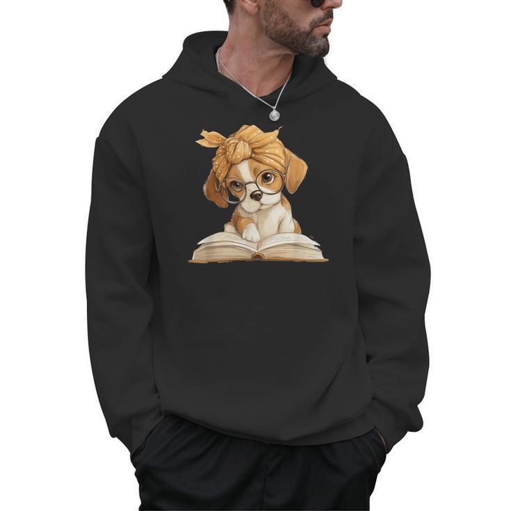 Cute Beagle Puppy Reading Book Lover Dog Animal Graphic Men Hoodie