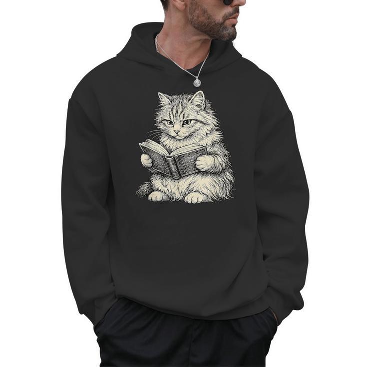 Cute Cat Reading Book Classic Bookworm Animal Pet Lover Men Hoodie