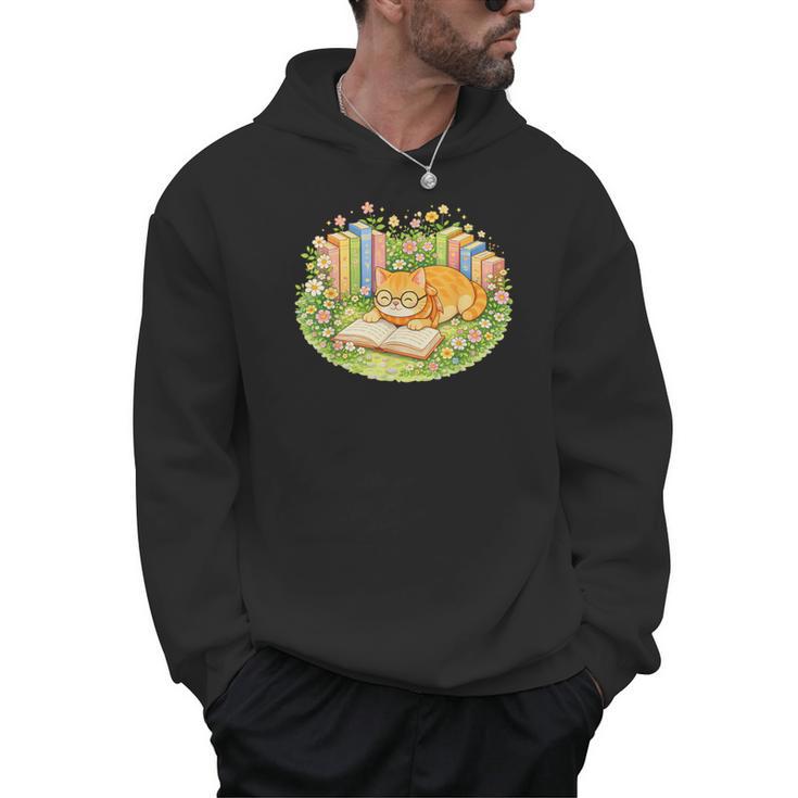 Cute Kawaii Cat Books Flowers Men Hoodie