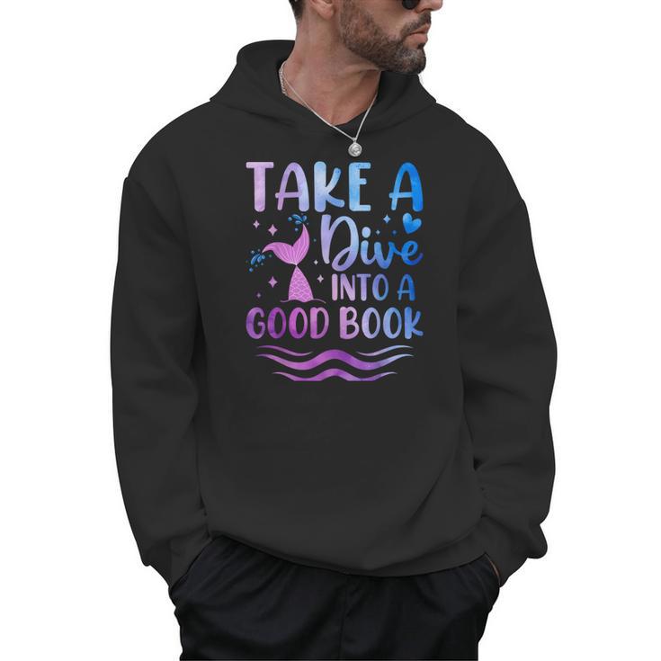 Cute Mermaid Librarian Teacher Dive Into A Good Book Reading Men Hoodie