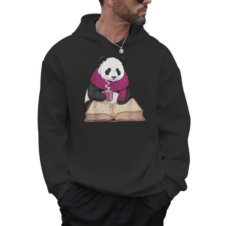 Cute Panda With Book And Hot Cocoa Reading Men Hoodie