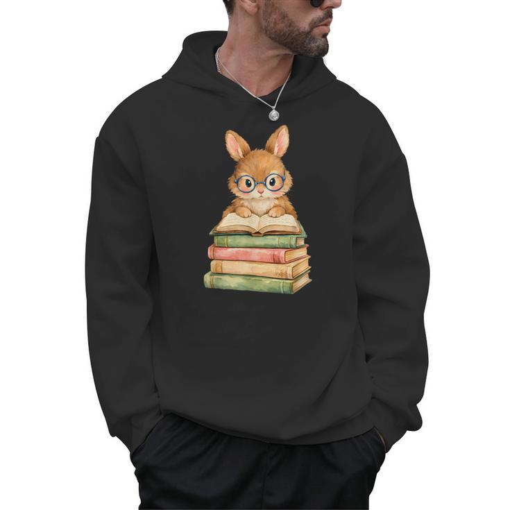 Cute Rabbit Bunny Reading Book Easter Day Teacher Librarian Men Hoodie