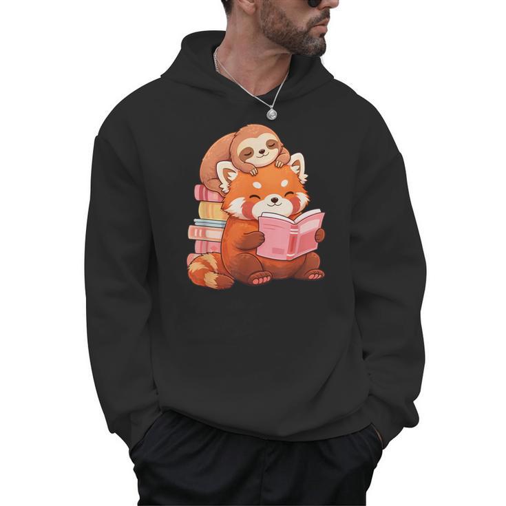 Cute Red Panda Reading Book Sloth Kawaii Animal Men Hoodie